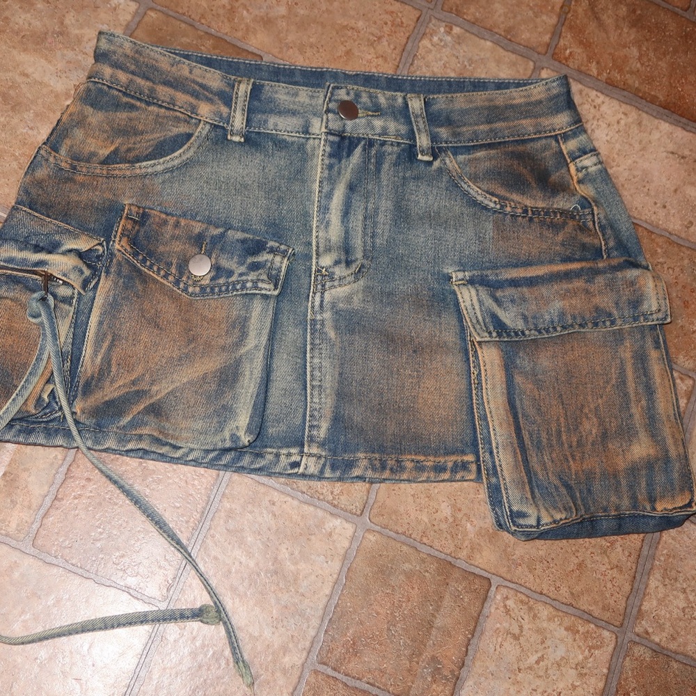 Denim Mini Skirt with Pockets